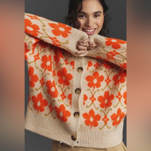 Maeve Sweaters - Anthropologie Maeve Graphic Intarsia Cardigan Sweater